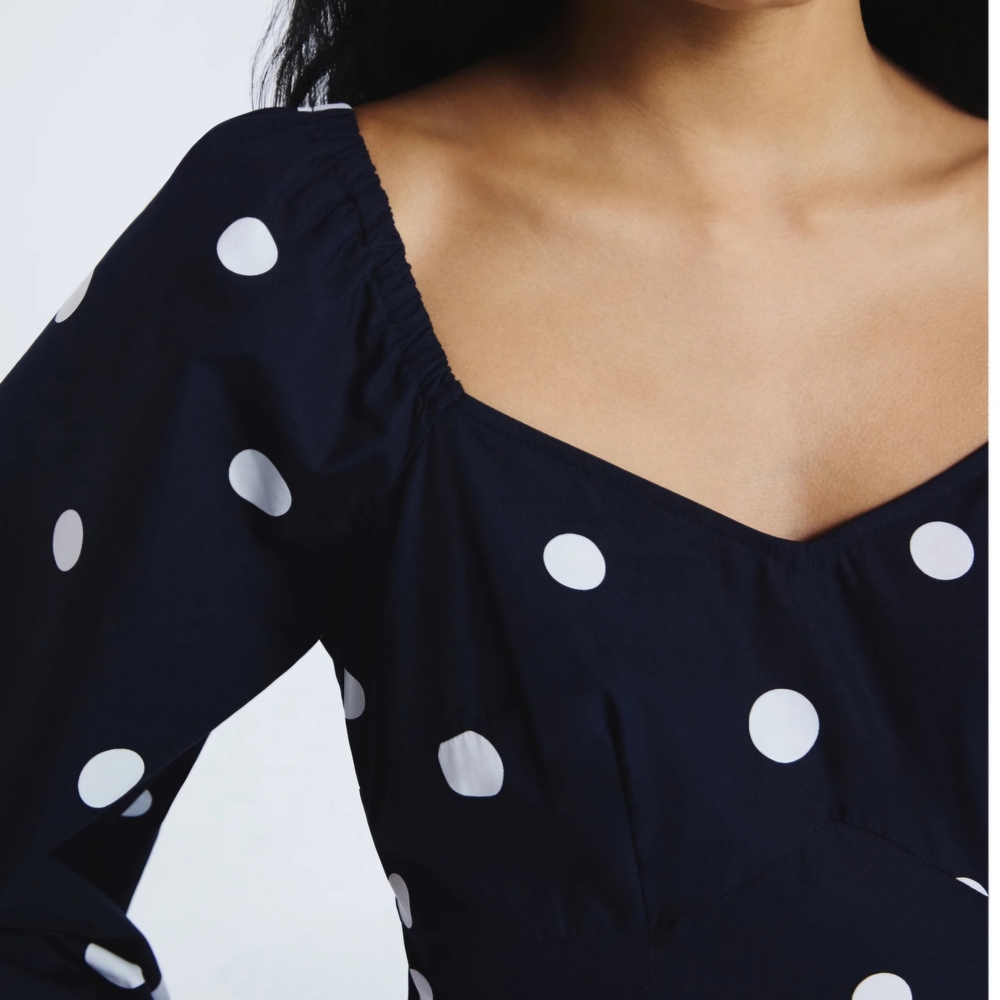Free Assembly Cotton Polka Dot Maxi Dress Puff Sleeve Navy NWT - Picture 2 of 15